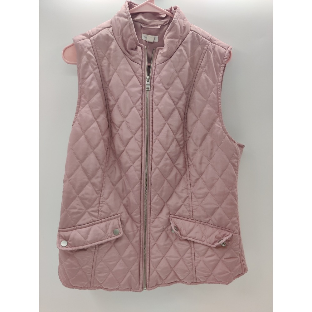 Westport Womens Pink Quilted Zip Front Vest Mock‎ Neck Pockets Plus Size 1X